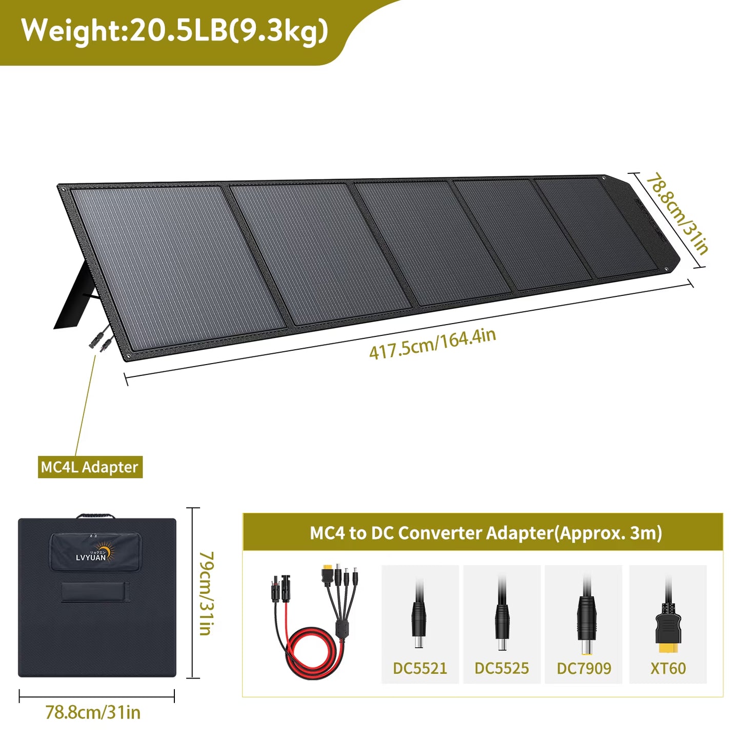 500 Watt Solar Panel Foldable Solar Panel Charger with Adjustable Kickstands Portable Waterproof IP67 for Home, RV, Outdoor, Camping, Power Station, off Grid