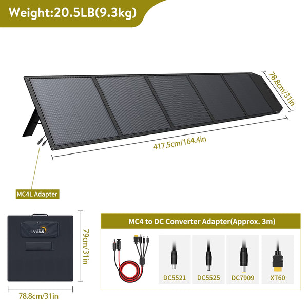 500 Watt Solar Panel Foldable Solar Panel Charger with Adjustable Kickstands Portable Waterproof IP67 for Home, RV, Outdoor, Camping, Power Station, off Grid