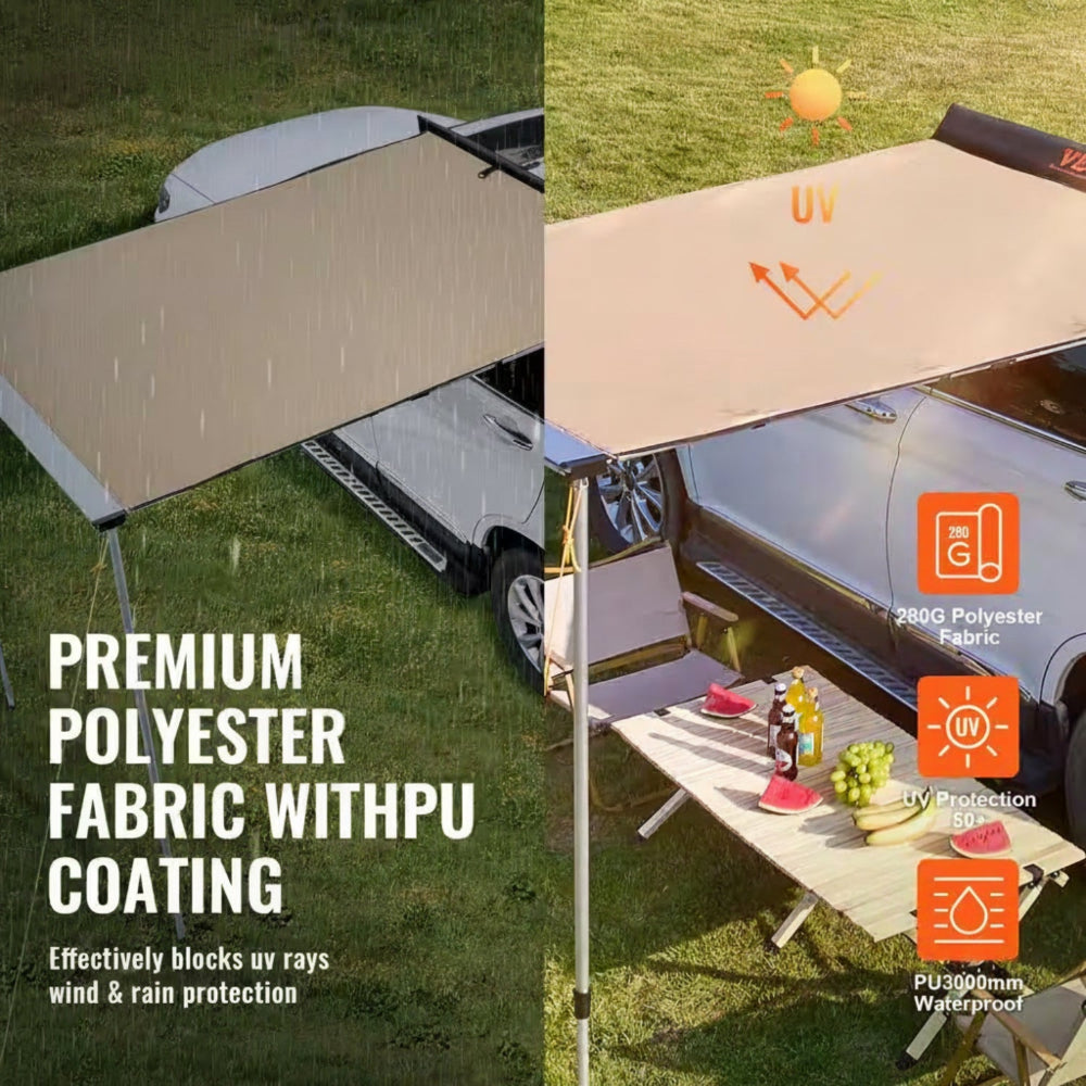 Car Side Awning Large 6.6 Ft. X 8.2 Ft. Shade Coverage Vehicle Awning PU 3000 Mm UV 50 plus Retractable Car Awning