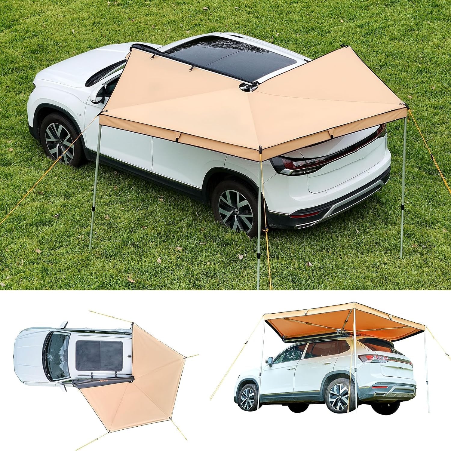 270 Degree Awning, 52 Sq.Ft Driver Side Vehicle Awning, UV50+ Waterproof Car Side Awnings with Carry Bag, All-Weather Overland Awnings Car Shelter for SUV Van Truck Camping