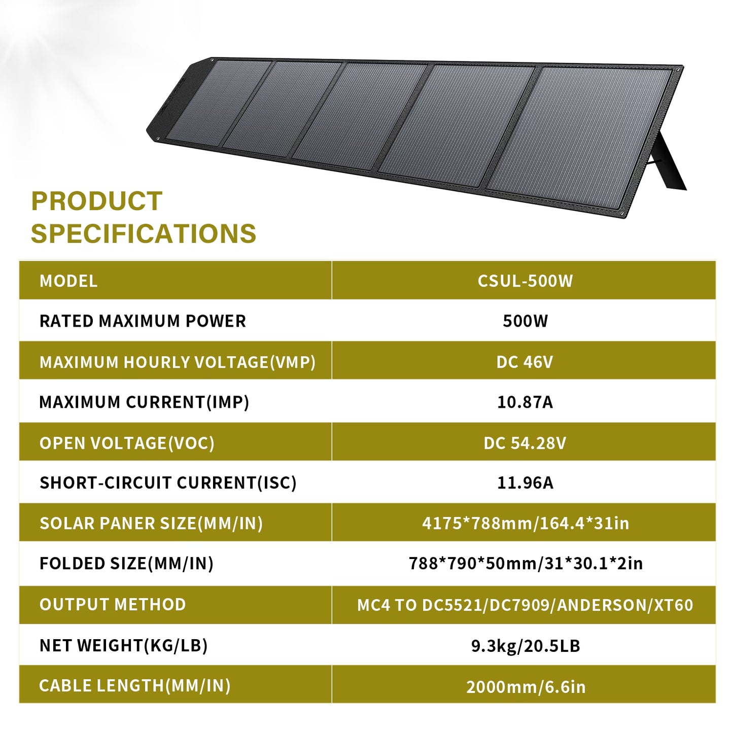 500 Watt Solar Panel Foldable Solar Panel Charger with Adjustable Kickstands Portable Waterproof IP67 for Home, RV, Outdoor, Camping, Power Station, off Grid