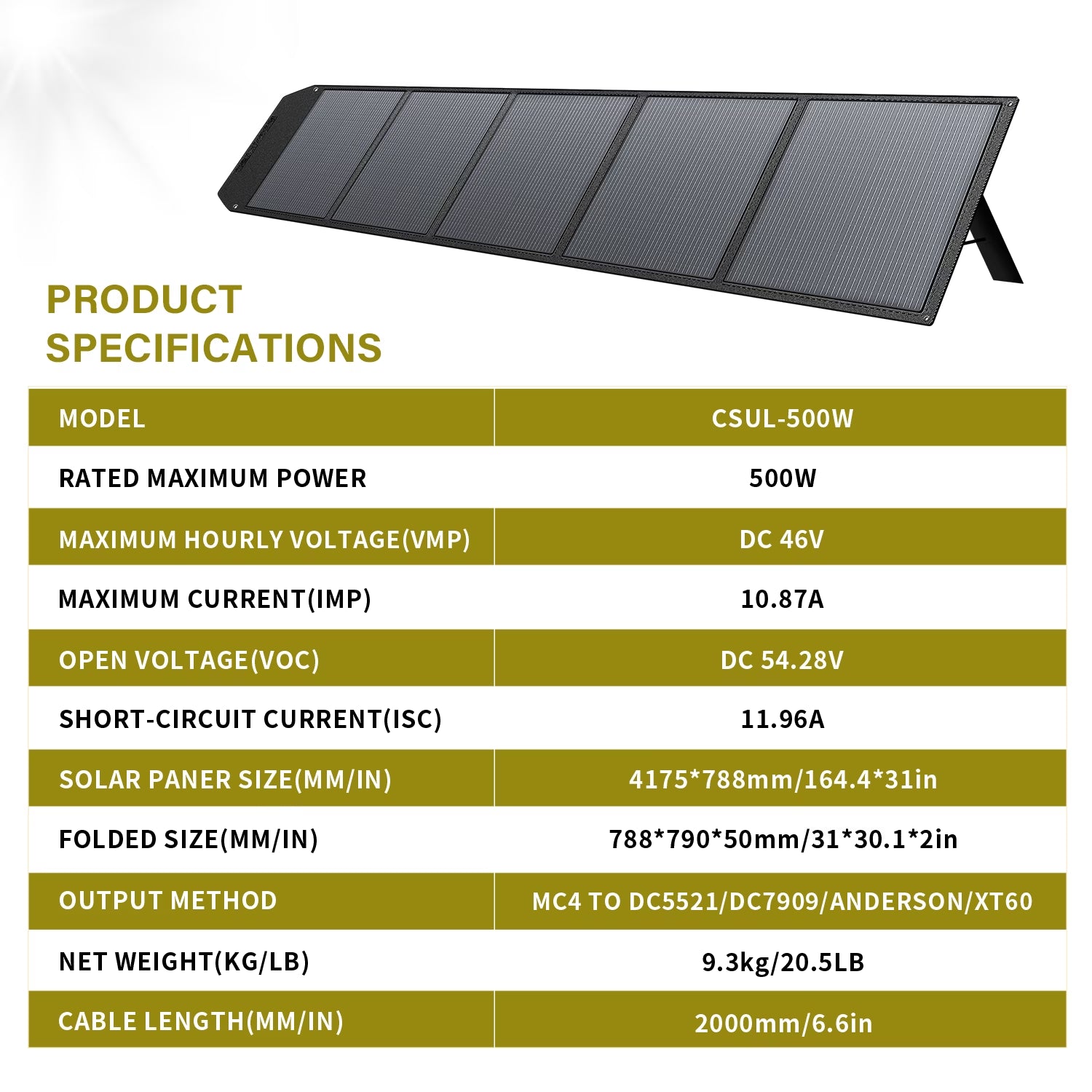 500 Watt Solar Panel Foldable Solar Panel Charger with Adjustable Kickstands Portable Waterproof IP67 for Home, RV, Outdoor, Camping, Power Station, off Grid